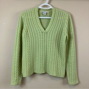 Evelyn Grace Green Cashmere V-neck Cable Knit Sweater Women's Size M